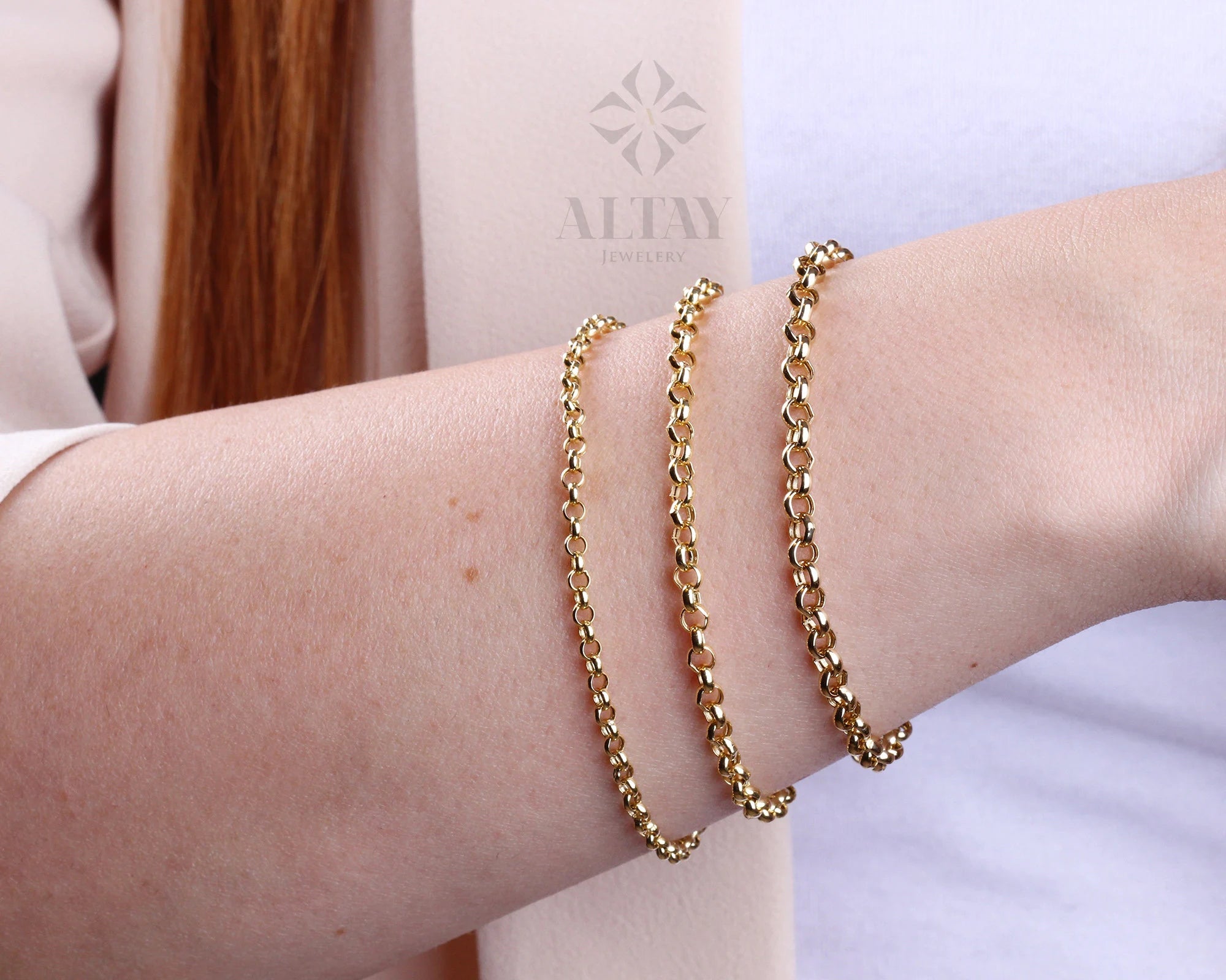 14K Gold Rolo Chain Bracelet, 3Mm 4Mm 5Mm Gold Link Belcher Chain Bracelet, Link Charm Bracelet, Minimal Delicate round Bracelet, Woman, Men