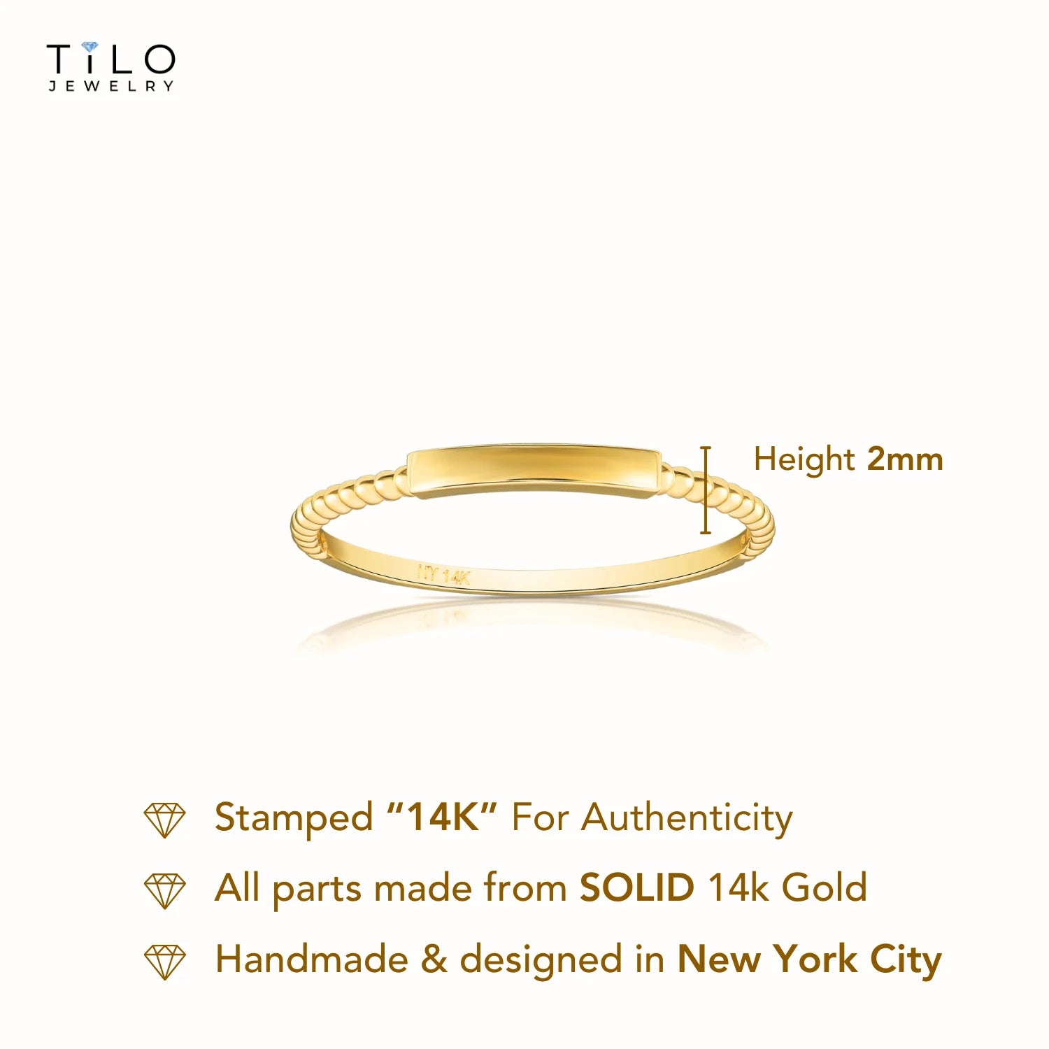14K Yellow Gold Dainty Bar Ring