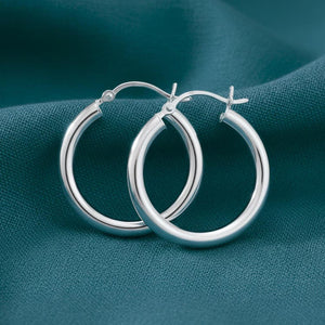 Classic 925 Sterling Silver Chunky Polished Hoop Earrings - 3mm Thin Shiny Elegance.