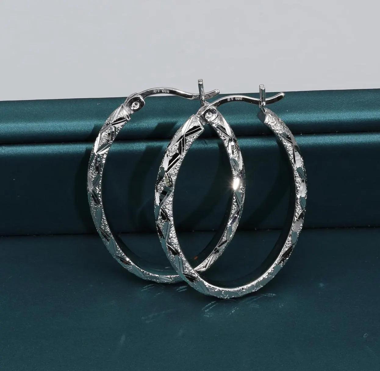 Elegant 925 Sterling Silver Hand Engraved Diamond Cut Hoop Earrings.