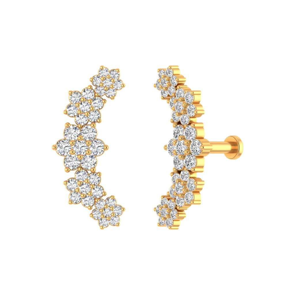 14K Gold Diamond Flower Ear Climber Earrings