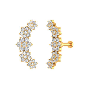 14K Gold Diamond Flower Ear Climber Earrings