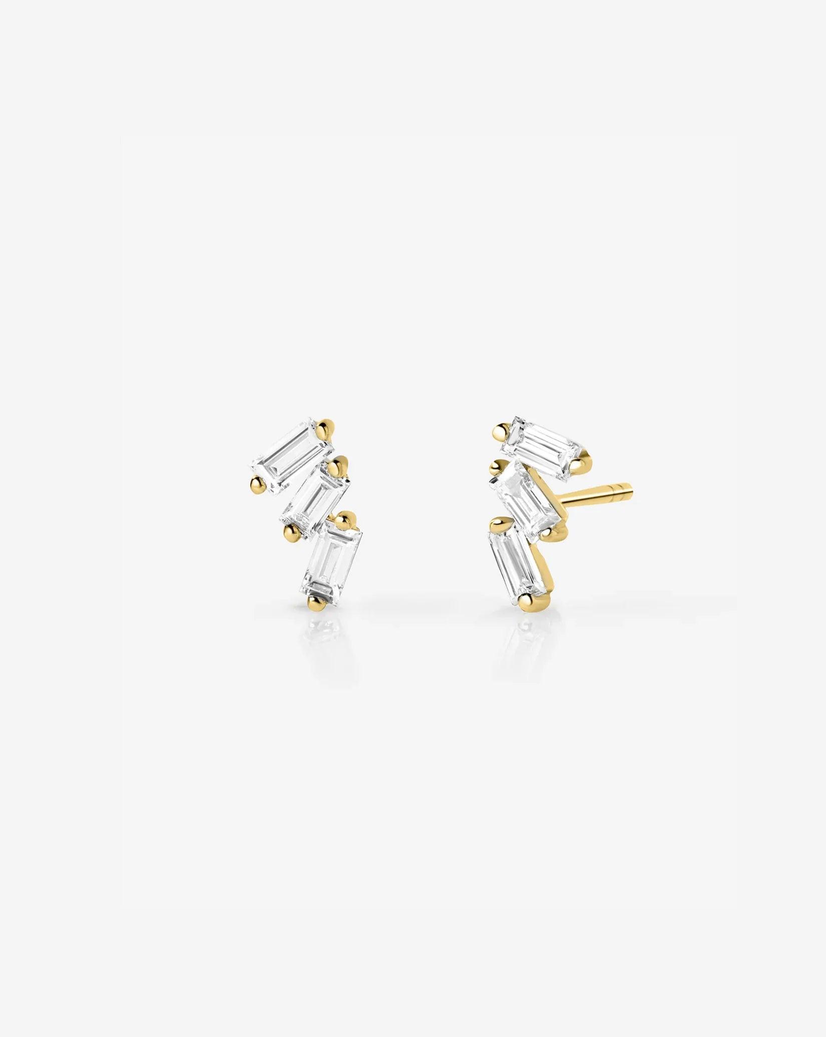 Triple Baguette Lab Diamond Stud Earrings - Elegant Sparkle for Any Occasion.