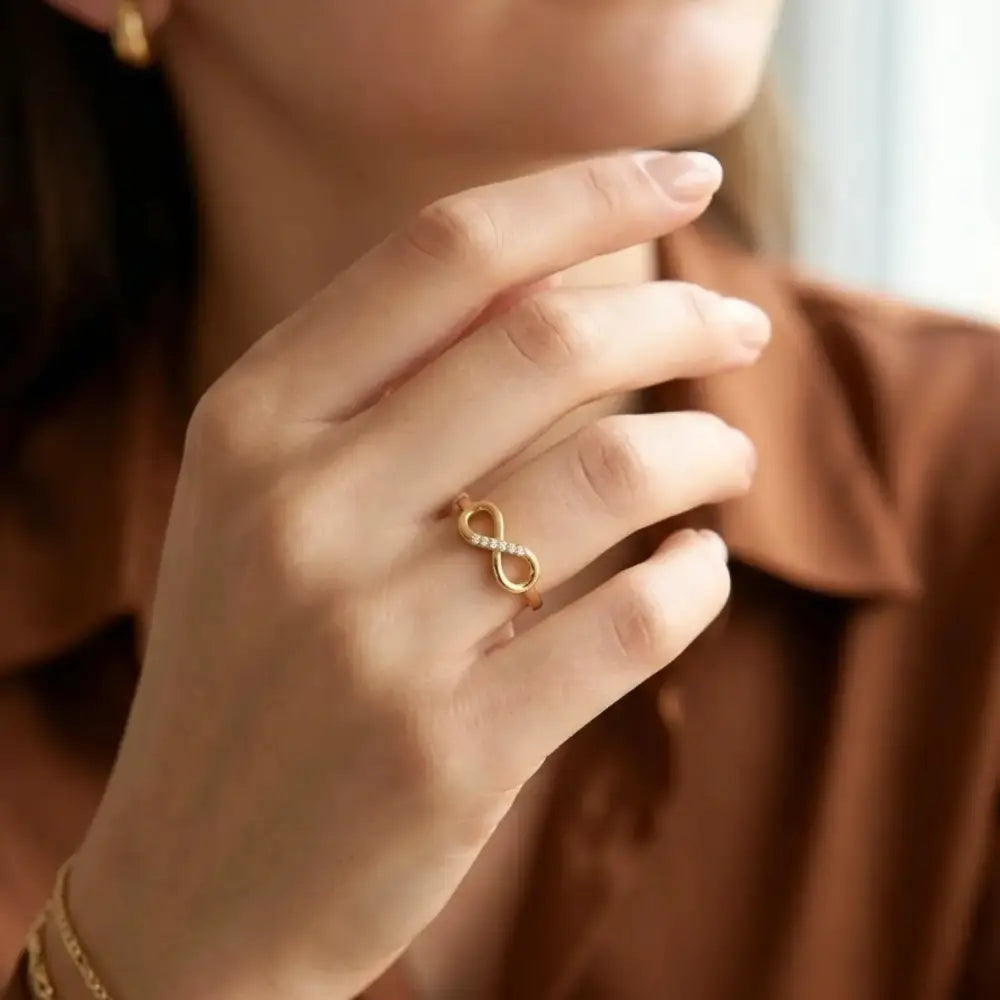 Dainty 10K Yellow Gold Infinity Ring – Perfect Forever Love Gift for Anniversaries and Everyday Elegance.