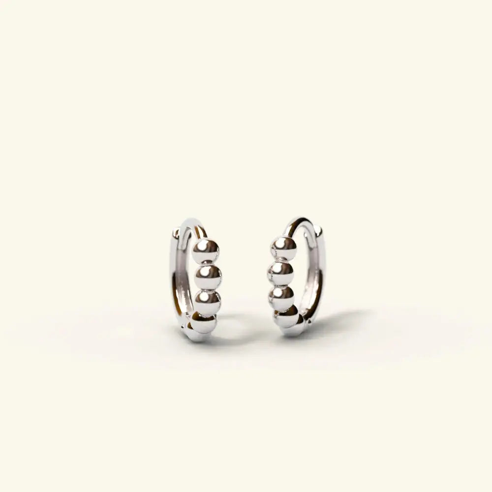 Dainty 14K Gold Beaded Huggie Hoop Earrings - Elegant Solid Gold Pair.