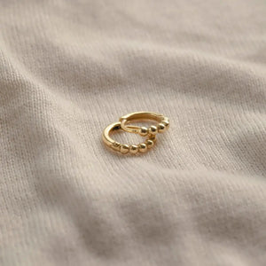 Dainty 14K Gold Beaded Huggie Hoop Earrings - Elegant Solid Gold Pair.
