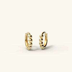 Dainty 14K Gold Beaded Huggie Hoop Earrings - Elegant Solid Gold Pair.