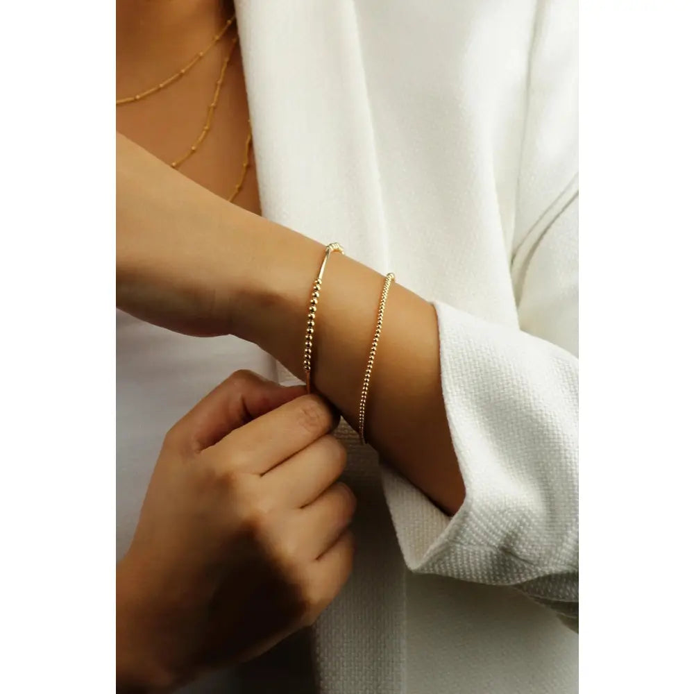 Dainty 14K Gold Filled Beaded Bracelet - Tarnish Resistant Thin Stacking Jewelry.