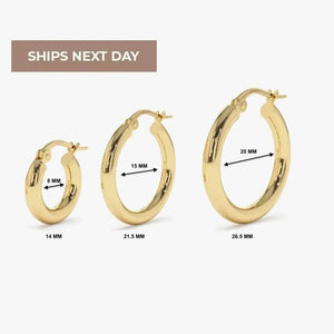 Dainty 14K Gold Hoop Earrings - 3MM Thickness, Available in Small, Medium & Large Sizes, sold as a Pair.