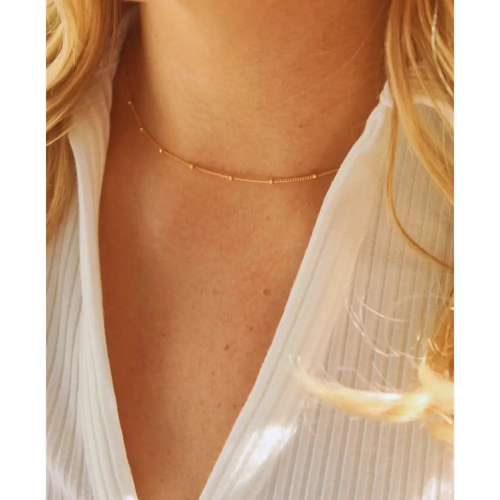 Dainty 14K Gold Satellite Choker Necklace - Perfect Layering Chain for Women.