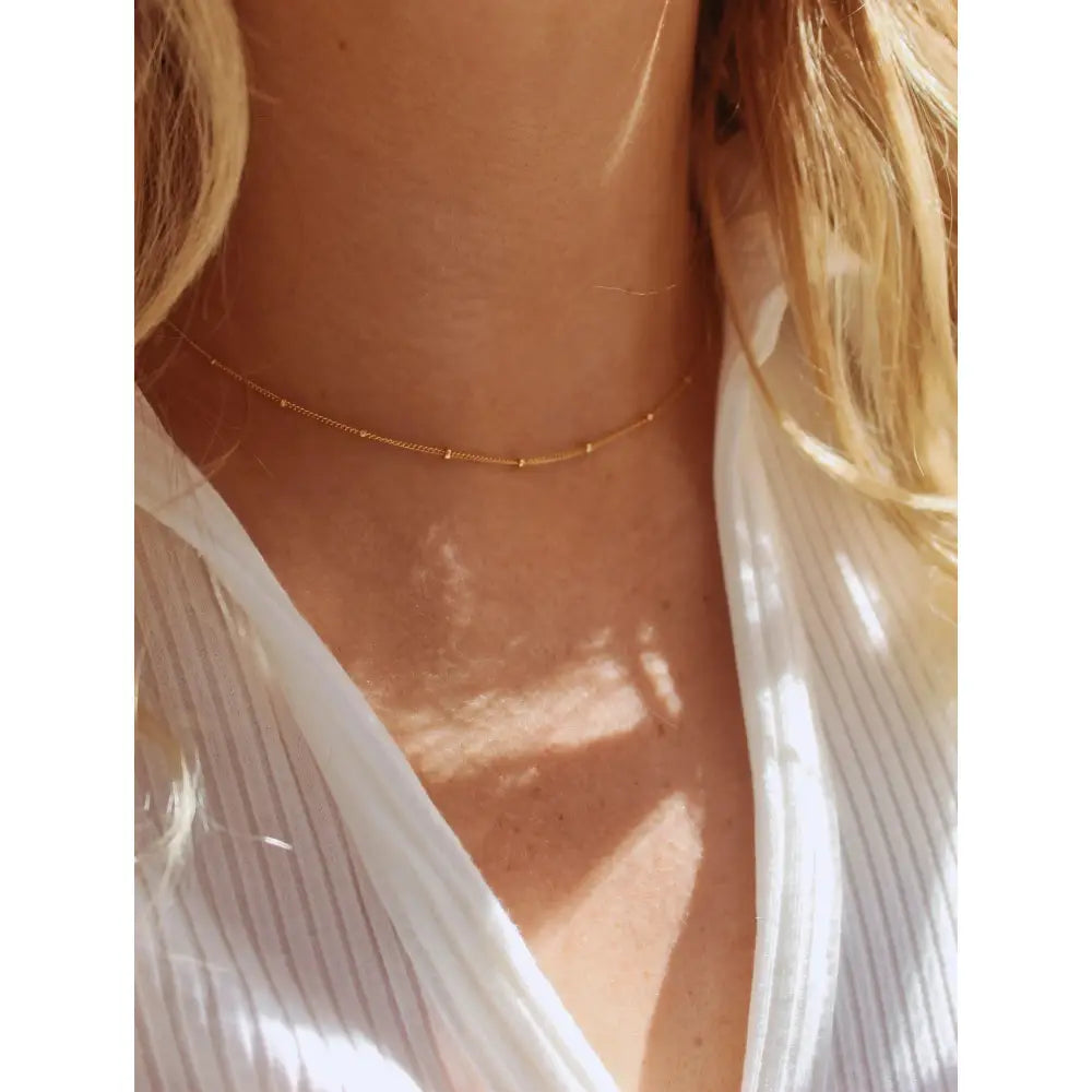 Dainty 14K Gold Satellite Choker Necklace - Perfect Layering Chain for Women.