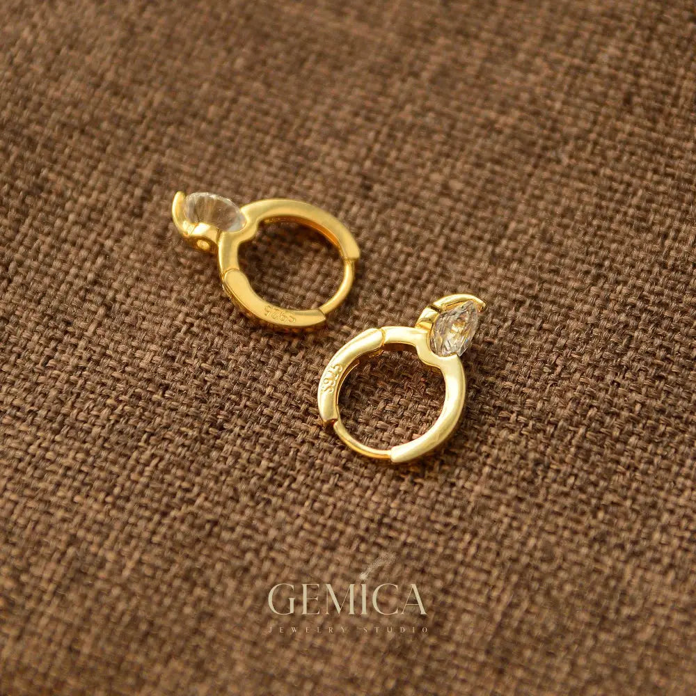 Dainty 14K Gold Vermeil CZ Diamond Huggie Hoops