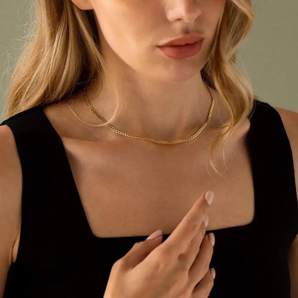 Dainty 14K Solid Gold Cuban Curb Chain Necklace - Elegant Layering Essential.