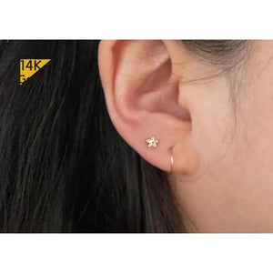 Dainty 14K Solid Gold Flower Stud Earrings - Shiny Yellow Gold Daisy Design Perfect for Gifting.