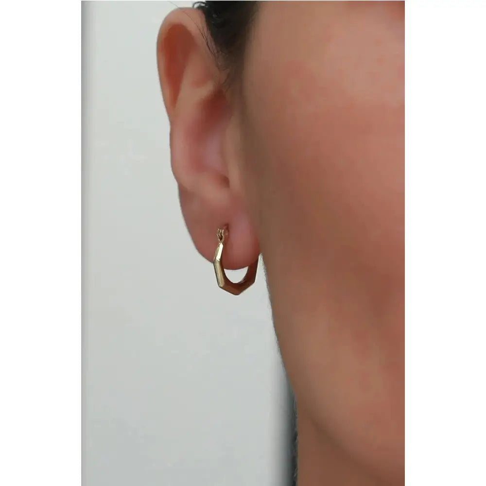Dainty 14K Solid Gold Hexagon Hoop Earrings - Minimalist Tiny Geometric Jewelry.