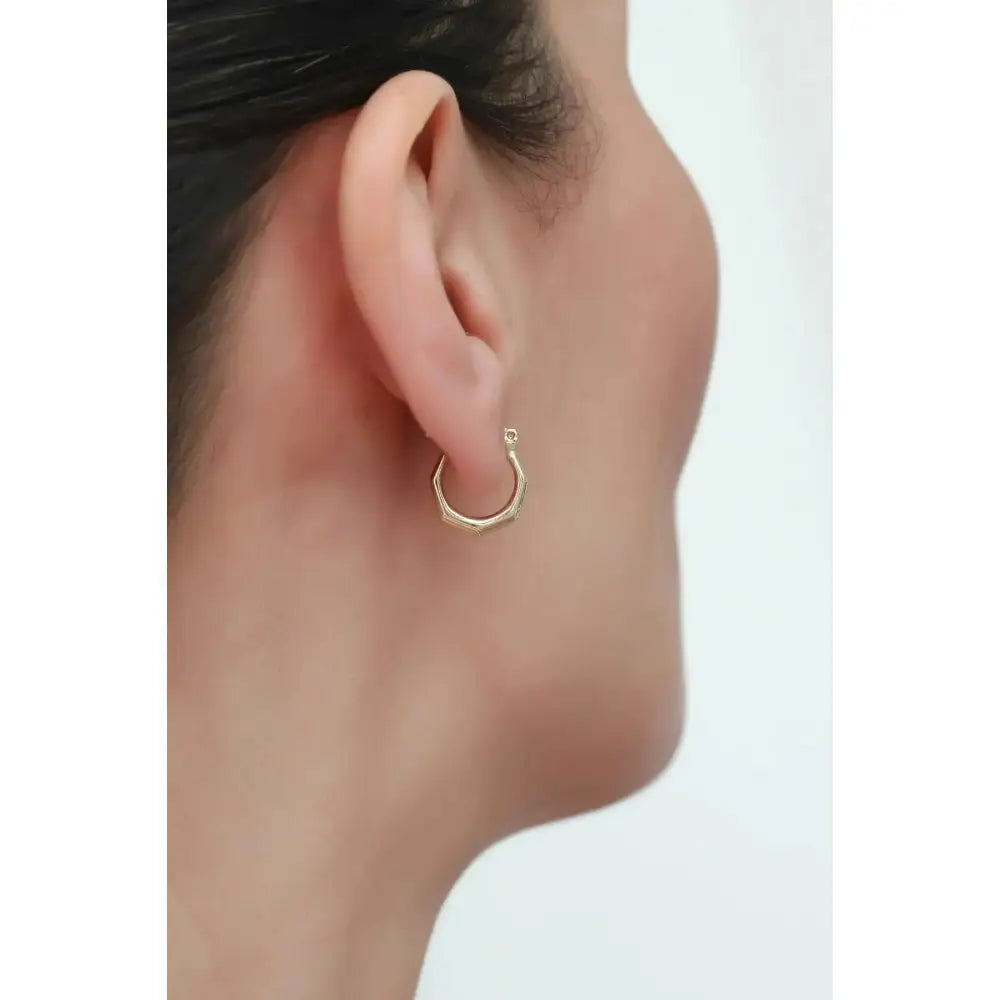 Dainty 14K Solid Gold Hexagon Hoop Earrings - Minimalist Tiny Geometric Jewelry.
