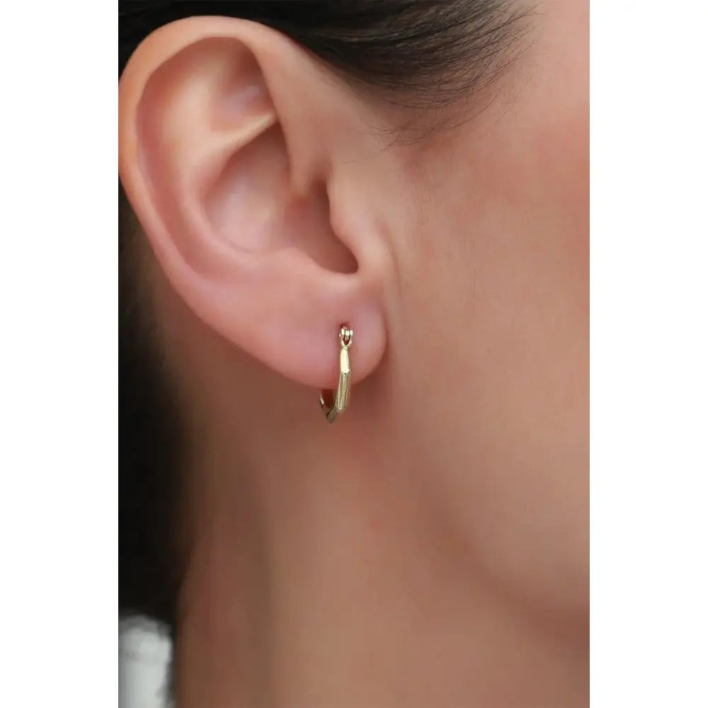 Dainty 14K Solid Gold Hexagon Hoop Earrings - Minimalist Tiny Geometric Jewelry.