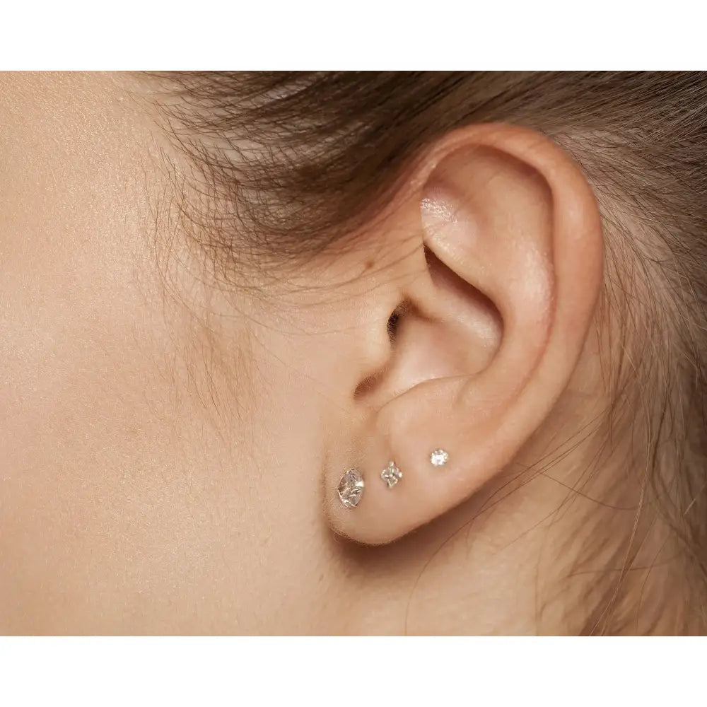 Dainty 14K Solid Gold Tiny Round CZ Diamond Screw Back Stud Earrings.