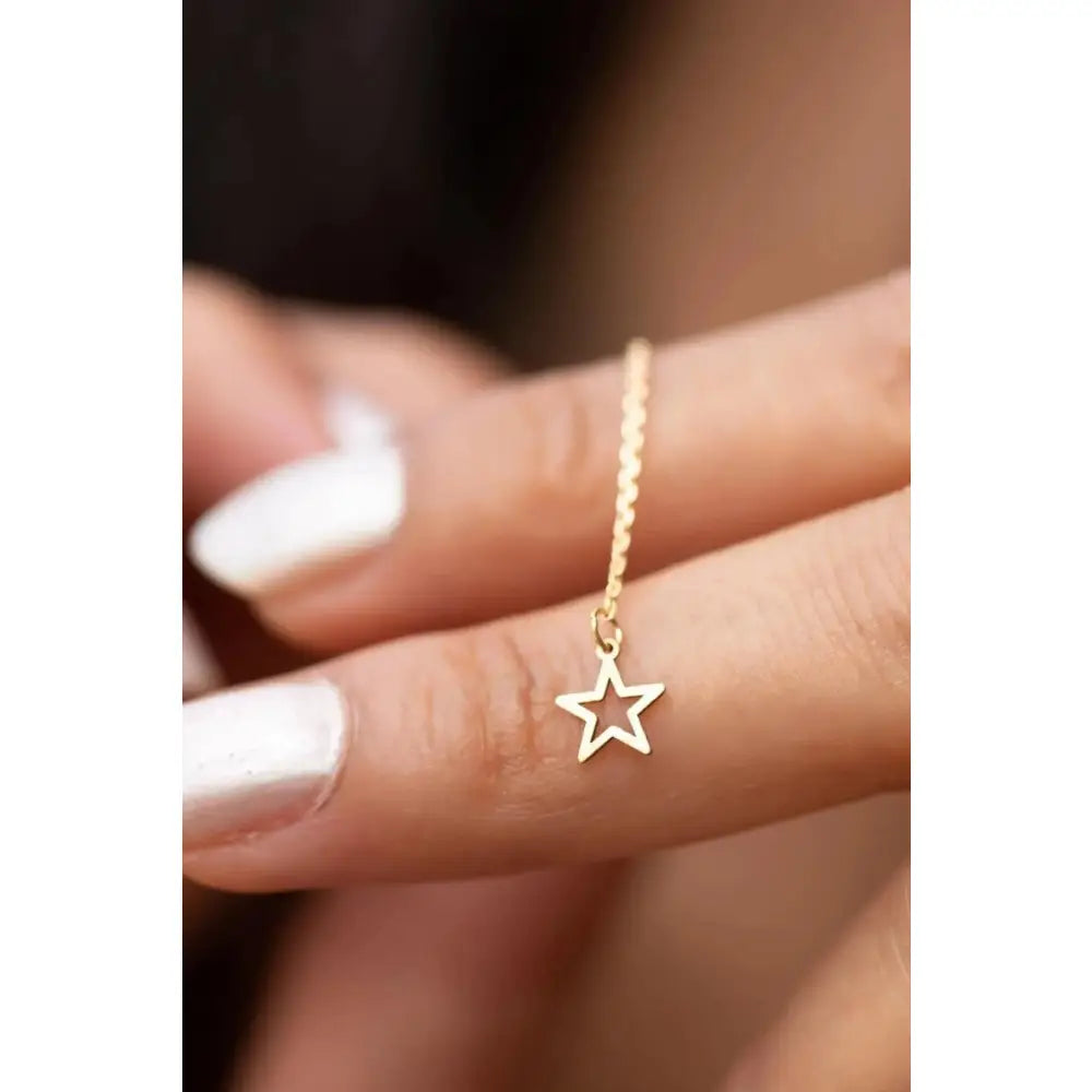 Dainty 14K Solid Gold Star Threader Earrings – Elegant Long Chain Sparkle for Any Occasion.