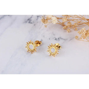 Dainty 14K Solid Gold Sun Stud Earrings - Perfect Celestial Gift for Her.