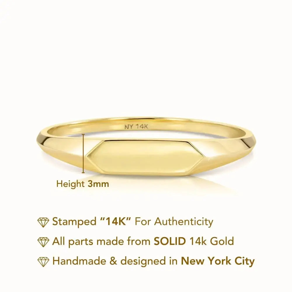Dainty 14K Solid Yellow Gold Stackable Signet Ring.