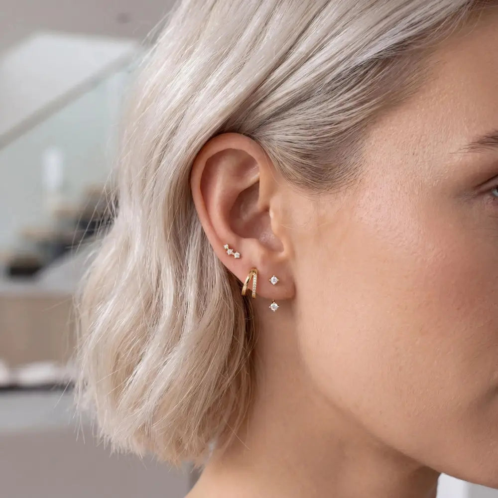 Dainty 18K Gold Filled CZ Stud & Hoop Earring Stack Set - Minimalist Cartilage Style