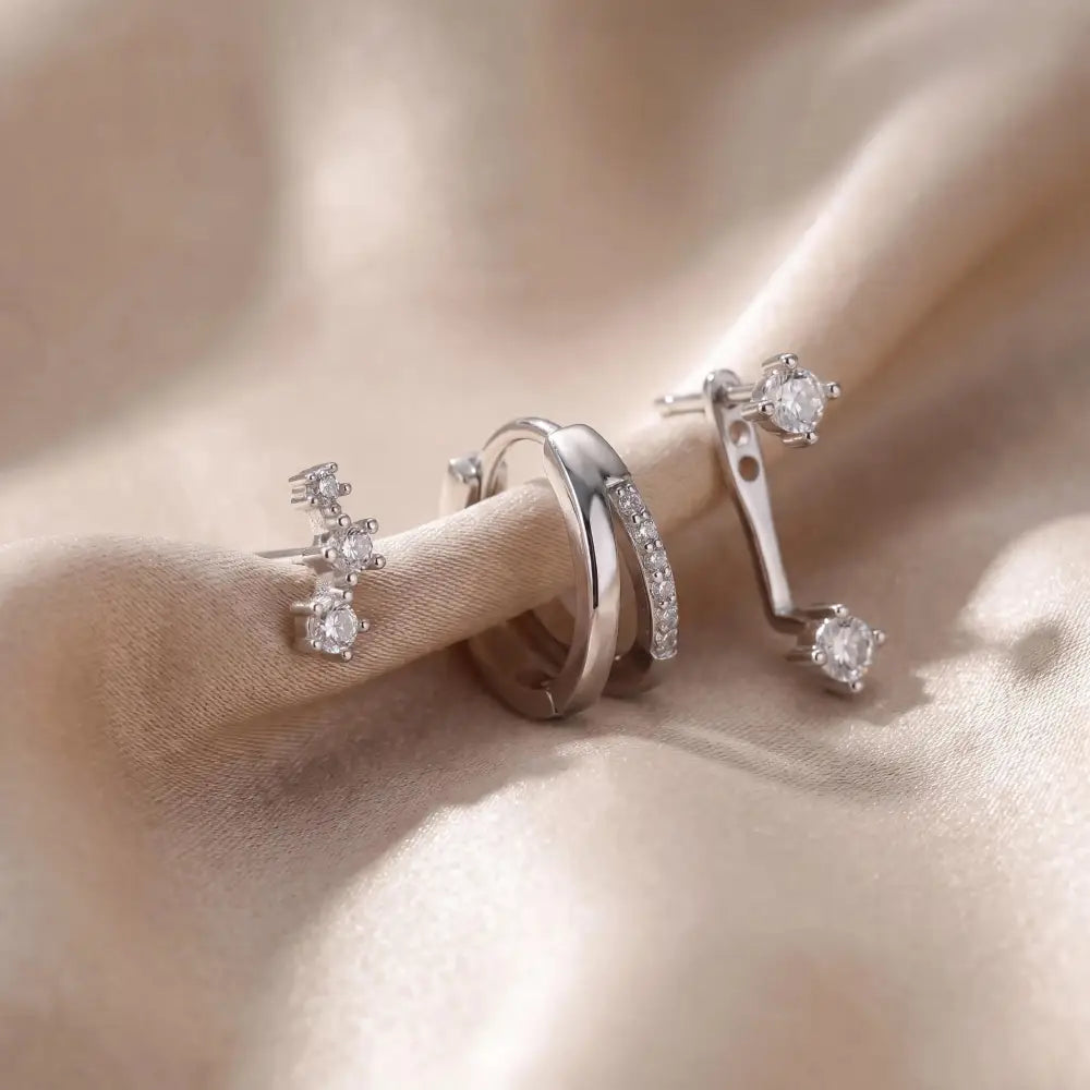 Dainty 18K Gold Filled CZ Stud & Hoop Earring Stack Set - Minimalist Cartilage Style.