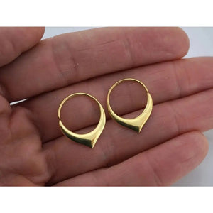 Dainty 18K Gold Petal Hoop Earrings - Tiny 14mm Floral Sleeper Hoops.