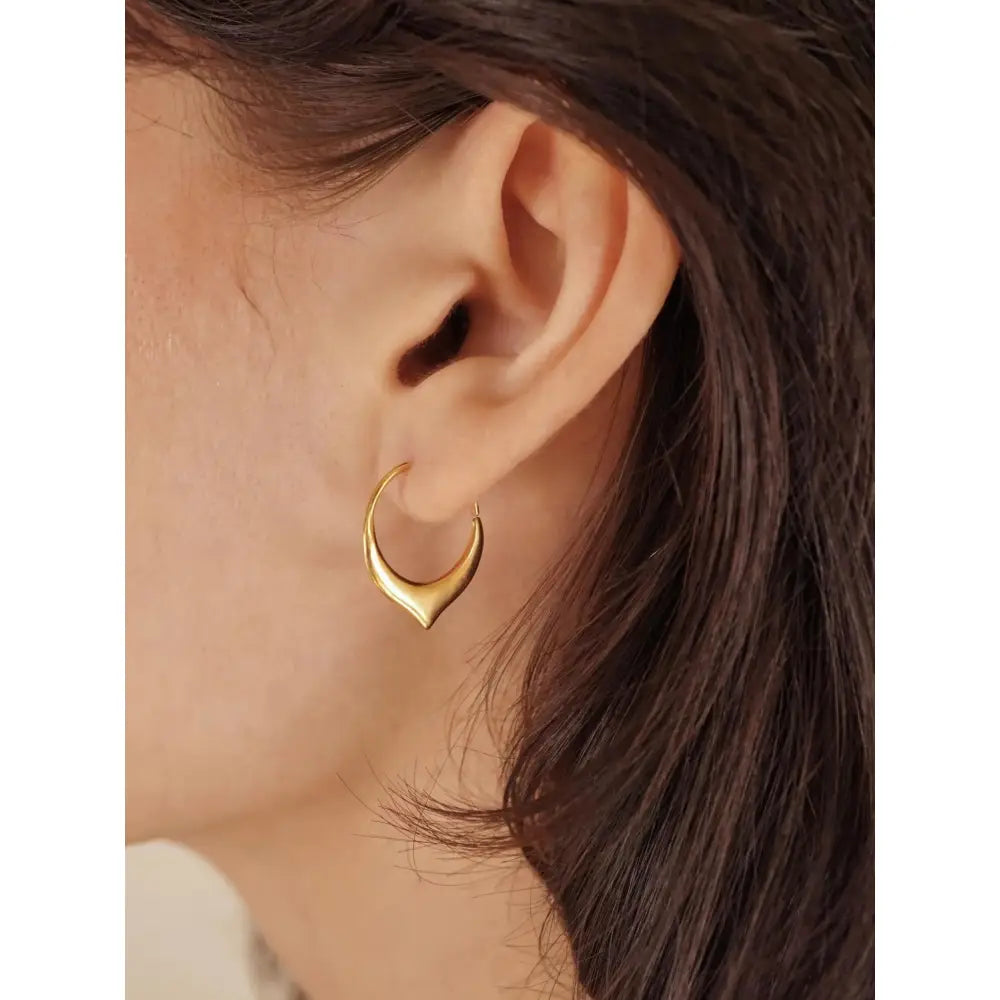 Dainty 18K Gold Petal Hoop Earrings - Tiny 14mm Floral Sleeper Hoops.