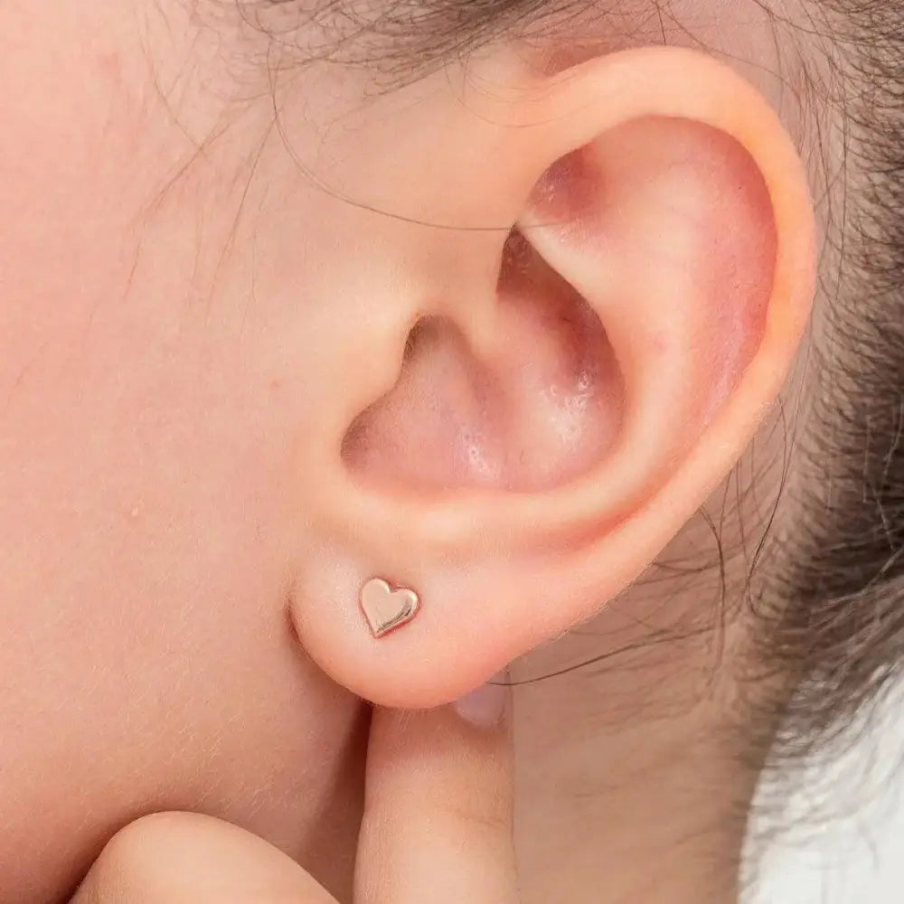 Dainty 925 Sterling Silver & 14K Gold Small Heart Stud Earrings - Perfect Gift of Luck!.