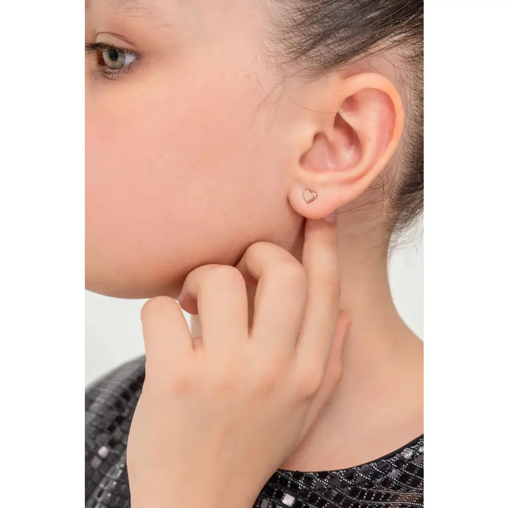 Dainty 925 Sterling Silver & 14K Gold Small Heart Stud Earrings - Perfect Gift of Luck!.