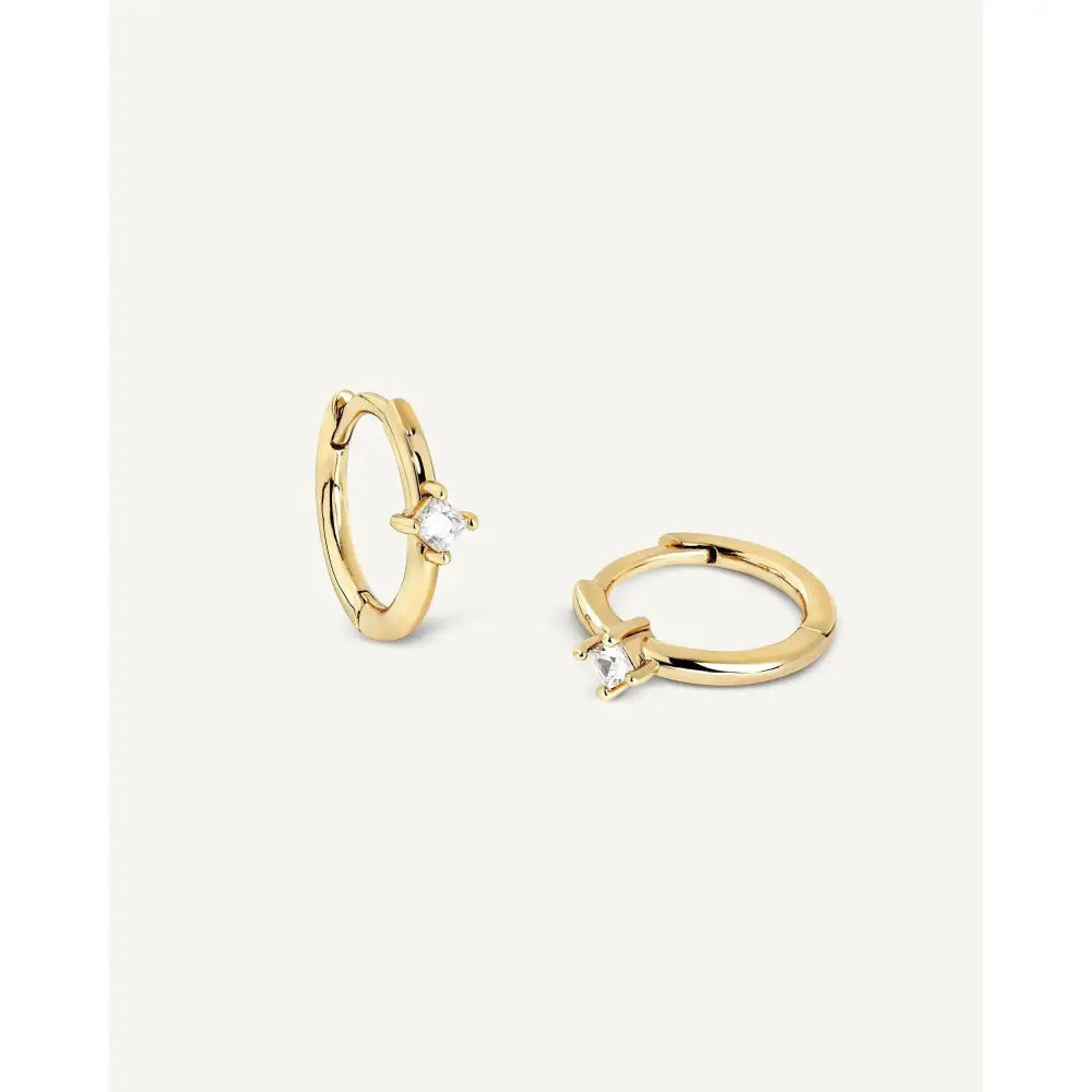 Dainty 925 Sterling Silver Gold CZ Diamond Huggie Hoop Earrings Set - Tiny Minimalist Design.