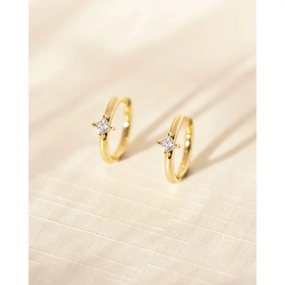 Dainty 925 Sterling Silver Gold CZ Diamond Huggie Hoop Earrings Set - Tiny Minimalist Design.