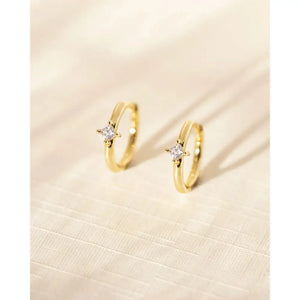 Dainty 925 Sterling Silver Gold CZ Diamond Huggie Hoop Earrings Set - Tiny Minimalist Design.