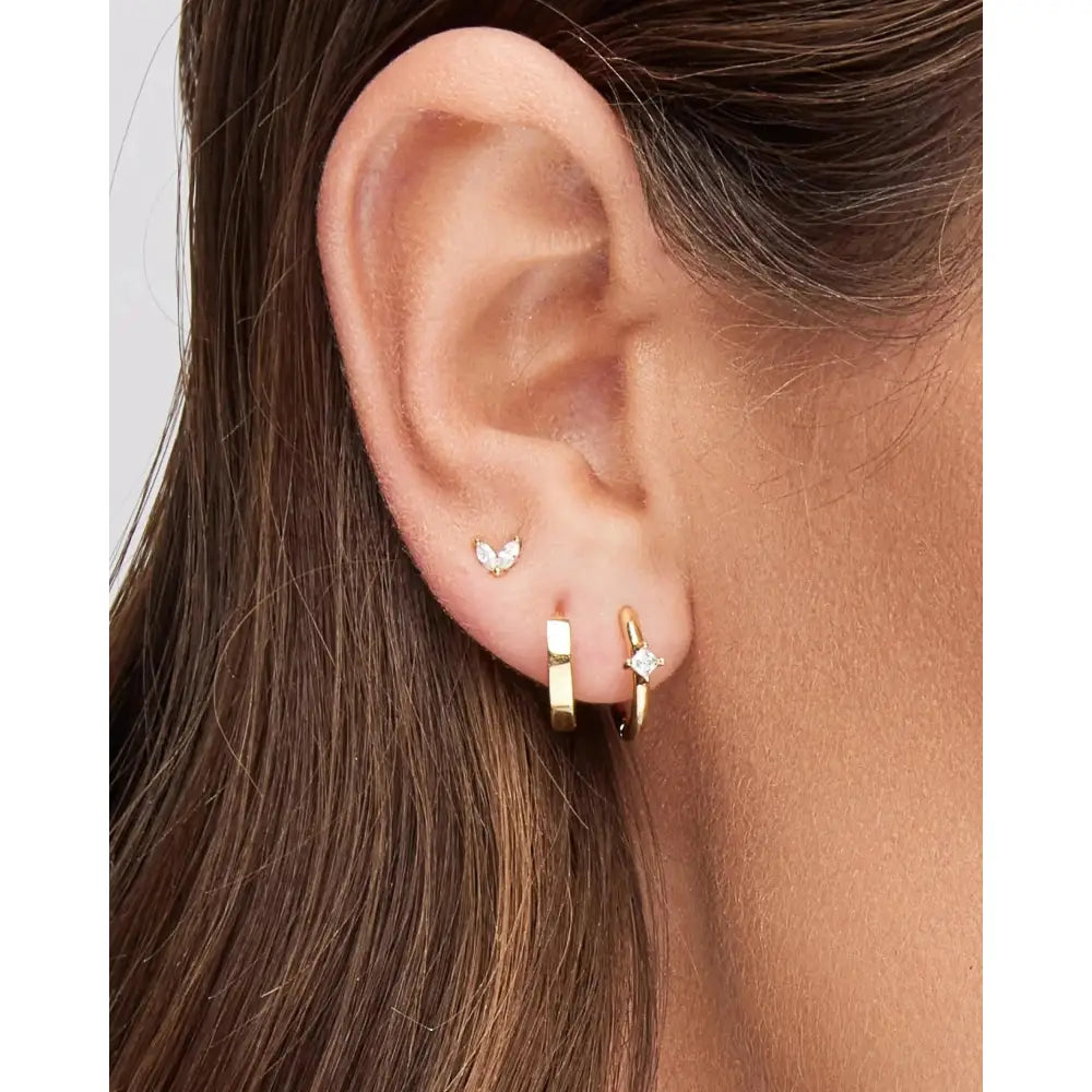 Dainty 925 Sterling Silver Gold CZ Diamond Huggie Hoop Earrings Set - Tiny Minimalist Design.