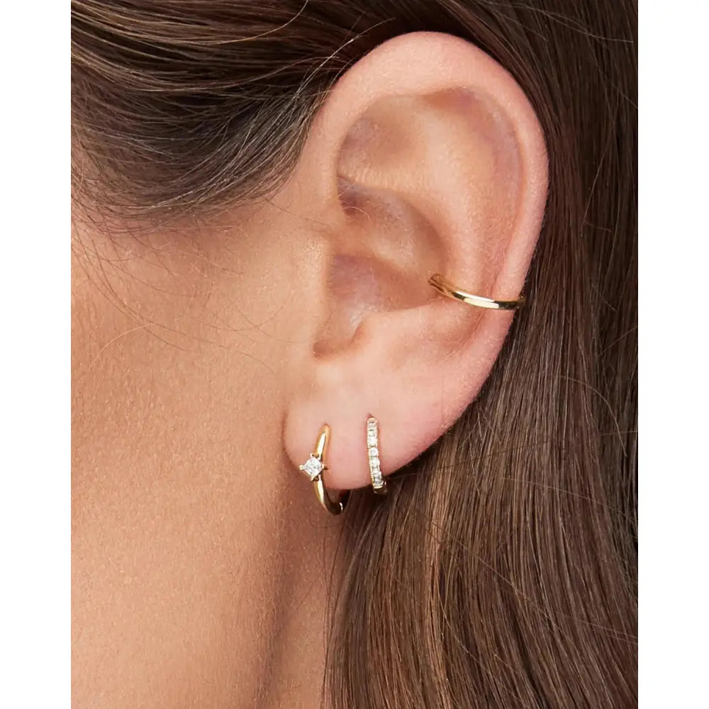 Dainty 925 Sterling Silver Gold CZ Diamond Huggie Hoop Earrings Set - Tiny Minimalist Design.