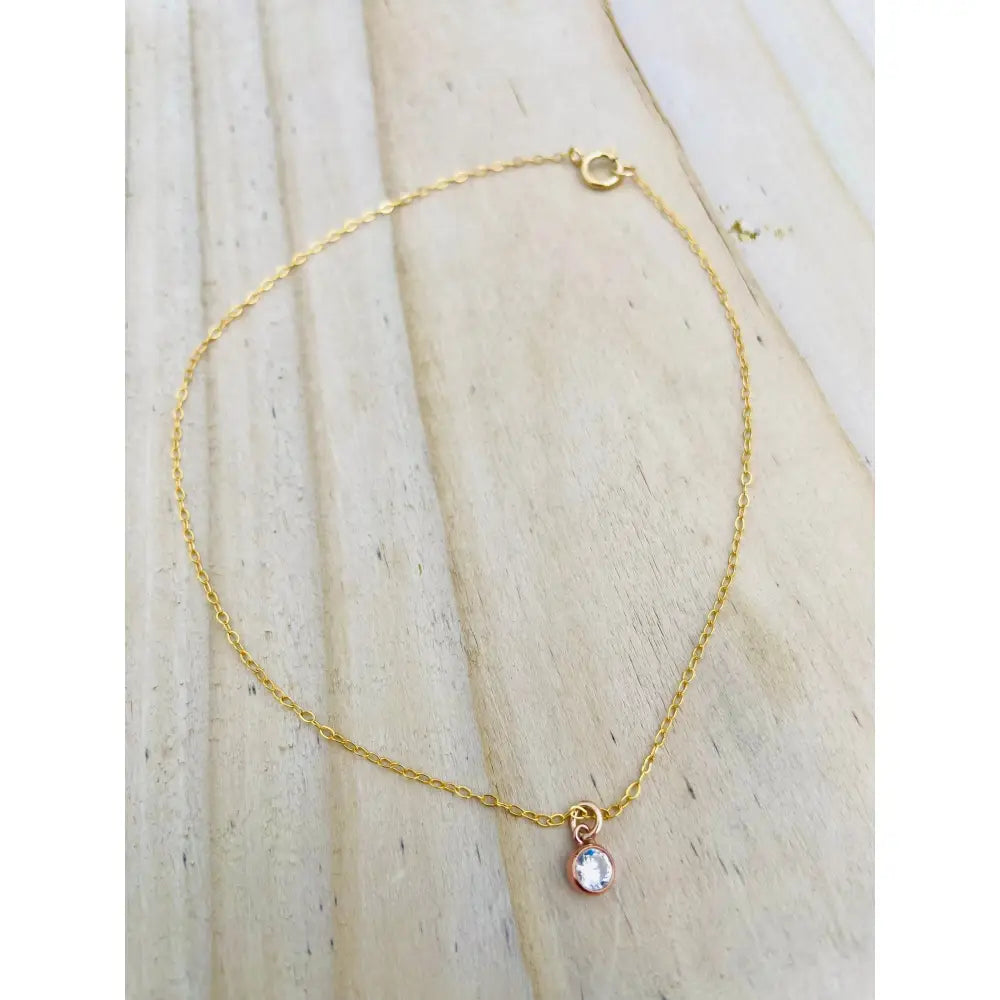 Dainty 9Ct Gold Anklet: Handmade Cable Chain with CZ Charm