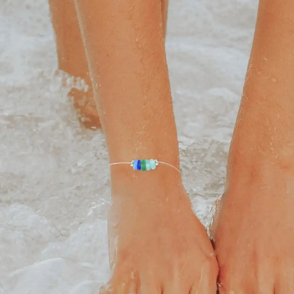 Dainty Aqua Sea Glass Bracelet in Sterling Silver - Perfect Beach-Inspired Jewelry Gift.