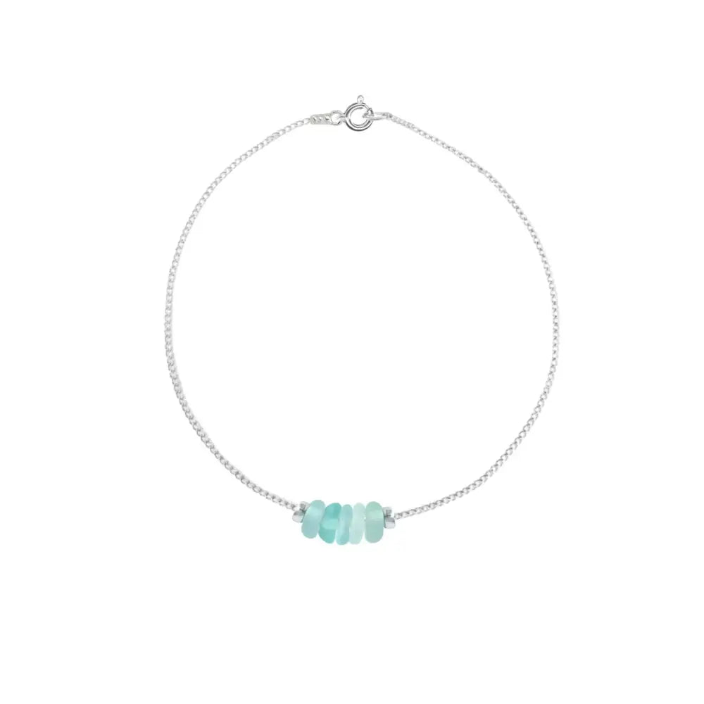 Dainty Aqua Sea Glass Bracelet in Sterling Silver - Perfect Beach-Inspired Jewelry Gift.