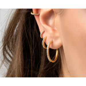 Dainty CZ Hoop Earrings: 18K Gold Sterling Silver Pave Hoops