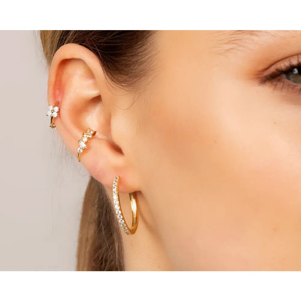 Dainty CZ Hoop Earrings: 18K Gold Sterling Silver Pave Hoops