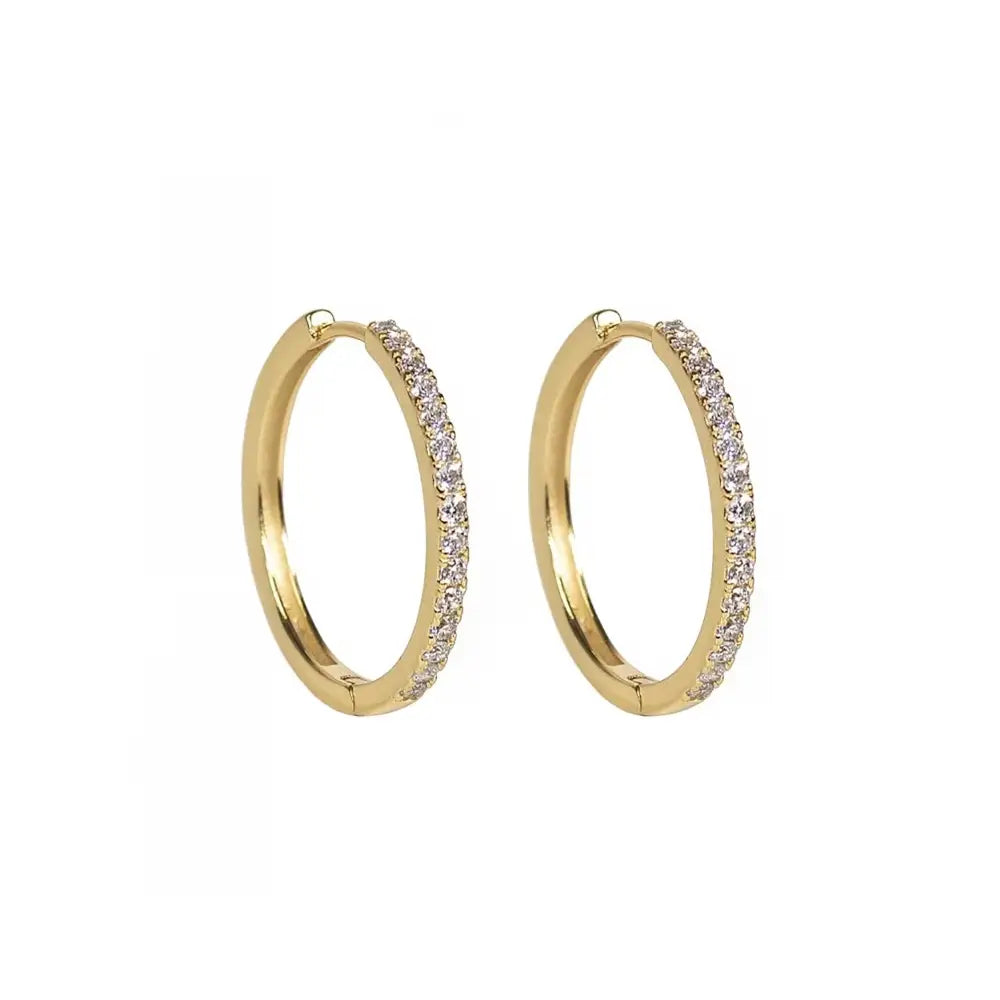 Dainty CZ Hoop Earrings: 18K Gold Sterling Silver Pave Hoops
