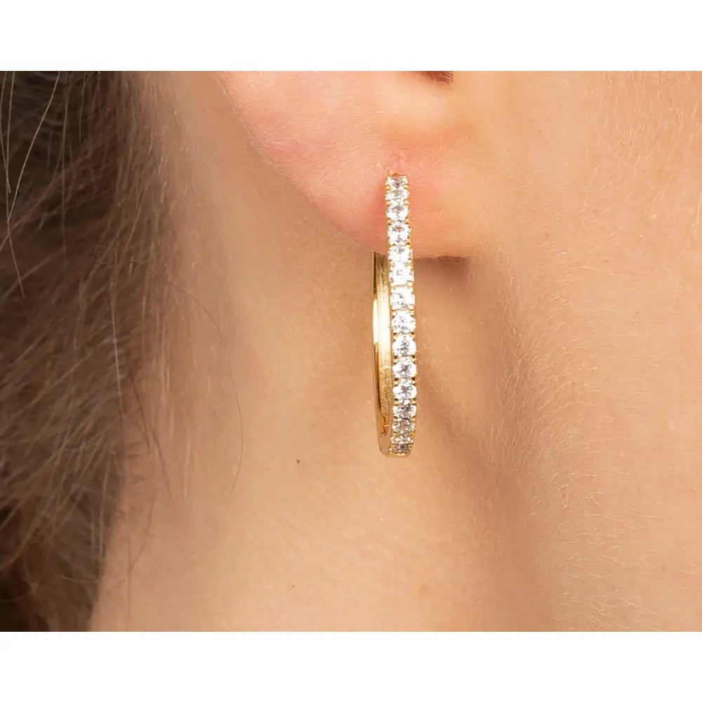 Dainty CZ Hoop Earrings: 18K Gold Sterling Silver Pave Hoops