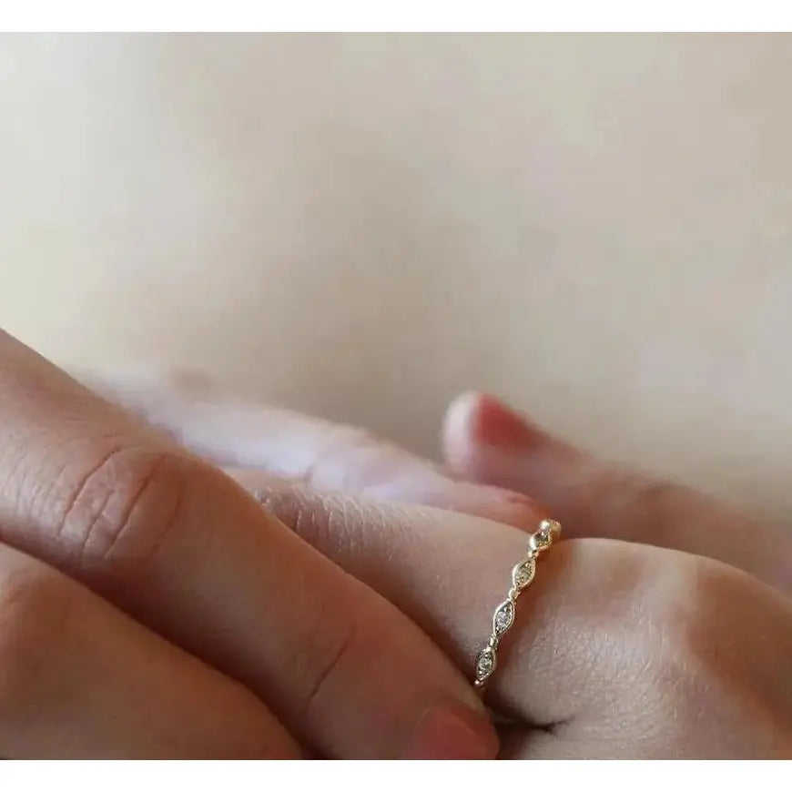 Dainty Diamond Half Eternity Ring, Minimalist Gold Wedding Band