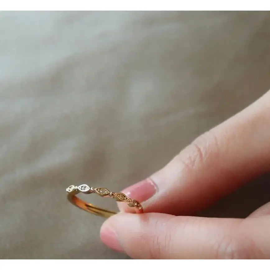 Dainty Diamond Half Eternity Ring, Minimalist Gold Wedding Band