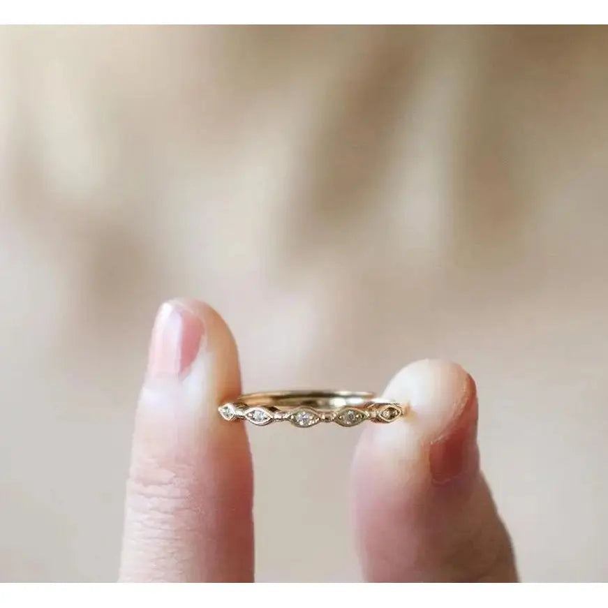 Dainty Diamond Half Eternity Ring, Minimalist Gold Wedding Band