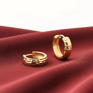 Dainty Handmade 14K Yellow Gold Hand-Engraved Huggie Earrings - 13mm (0.5 Inch).