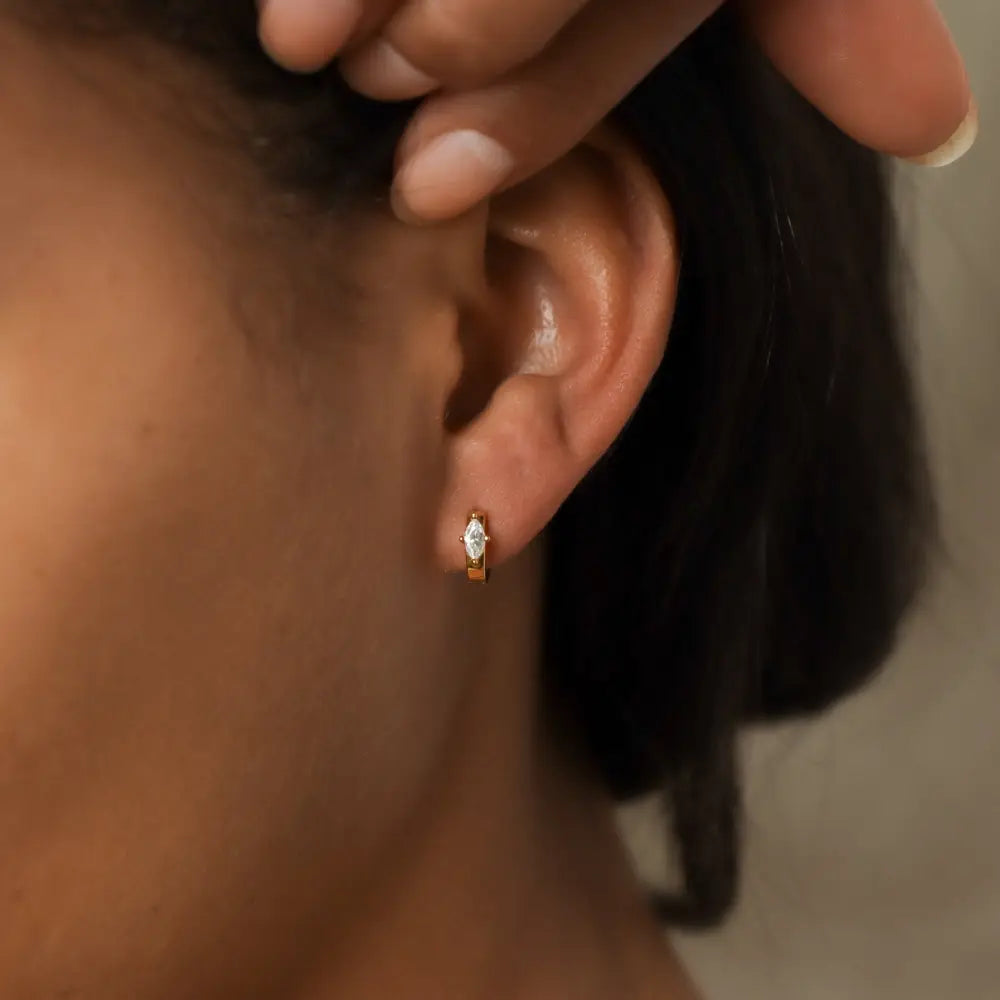 Dainty Huggie Earrings by Caitlyn Minimalist • Marquise Diamond Hoops • Diamond Earrings • Minimalist Earrings • ER120