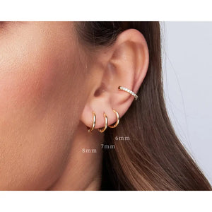 Dainty Sterling Silver and Gold Minimalist Cartilage Huggie Hoop Earrings Set.
