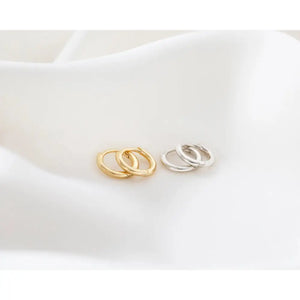 Dainty Sterling Silver and Gold Minimalist Cartilage Huggie Hoop Earrings Set.